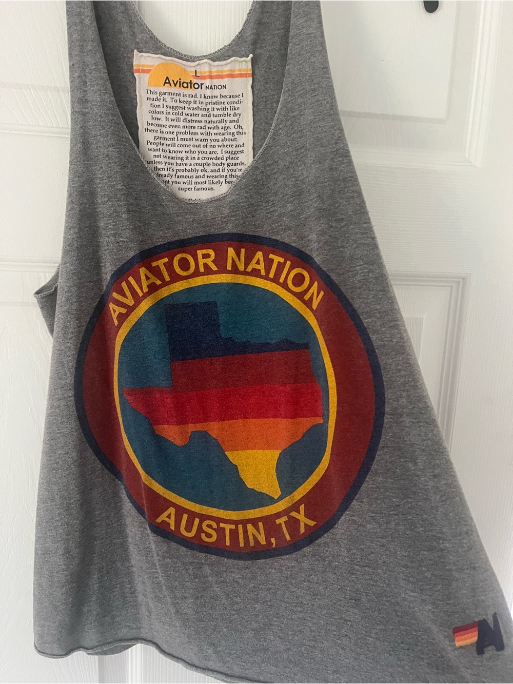 Aviator Nation Grey Tank Top with Retro Austin, Texas Logo
